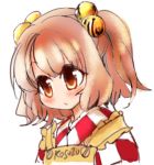  1girl apron bell blush checkered fifiruu hair_bell hair_ornament motoori_kosuzu red_eyes redhead rough solo touhou twintails 