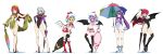  6+girls :d alternate_costume bare_hips bare_legs bat_wings between_breasts blonde_hair blue_eyes blush boots braid breasts chinese_clothes cleavage cleavage_cutout covered_navel crescent demon_wings detached_sleeves double_bun flandre_scarlet flat_chest floating_object hair_ribbon hat head_wings high_heels highleg highleg_leotard highres holding hong_meiling hyouju_issei izayoi_sakuya koakuma large_breasts legs leotard long_hair looking_at_viewer maid maid_headdress midriff mound_of_venus multiple_girls navel necktie no_hat no_headwear open_mouth outstretched_arm outstretched_hand patchouli_knowledge pointy_ears purple_hair racequeen red_eyes redhead remilia_scarlet revision ribbon scarf shoes short_hair shorts silver_hair simple_background skin_tight smile standing star stitched striped thigh-highs thigh_boots touhou twin_braids umbrella vertical_stripes violet_eyes white_background wings wrist_cuffs yellow_eyes 