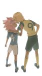  2boys blonde_hair closed_eyes height_difference inazuma_eleven inazuma_eleven_(series) incipient_kiss long_hair male multiple_boys nice_dolphin open_mouth pink_hair smile tsunami_jousuke yaoi 