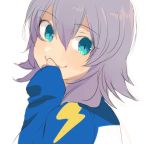  1boy blue_eyes character_request inazuma_eleven_(series) inazuma_eleven_go looking_at_viewer looking_back male purple_hair shirota69 smile solo track_jacket white_background 