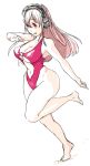  1girl blush breasts center_opening cleavage_cutout headphones large_breasts long_hair looking_at_viewer navel nitroplus one-piece_swimsuit open_mouth solo super_sonico swimsuit zimbabwefumi 
