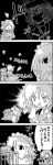  2girls 4koma alternate_costume ascot bat_ears black_background blood braid closed_eyes comic hair_ribbon hat heart highres izayoi_sakuya long_hair maid maid_headdress monochrome multiple_girls nosebleed open_mouth pajamas remilia_scarlet ribbon short_hair simple_background smile tani_takeshi time_stop tissue touhou translation_request yukkuri_shiteitte_ne 