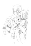  1boy 1girl barefoot blush carrying crossover deadpool highres kimjae737 marvel painwheel_(skullgirls) princess_carry skullgirls 