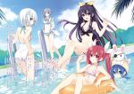  5girls ass between_breasts bikini blue_eyes blue_hair blue_swimsuit breasts cleavage date_a_live grey_hair highres innertube itsuka_kotori multiple_girls murasame_reine object_on_head one-piece_swimsuit open_clothes open_jacket partially_submerged poolside purple_bikini purple_hair red_bikini red_eyes redhead stuffed_animal stuffed_toy swimsuit tagme teddy_bear tobiichi_origami tsunako twintails violet_eyes white_swimsuit yatogami_tooka yoshino_(date_a_live) yoshinon 