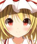  1girl blonde_hair blush closed_mouth face flandre_scarlet hat highres kuroganeruto raised_eyebrow red_eyes solo touhou v 