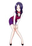  1girl bakusai bowtie eyelashes fresh_precure! happy higashi_setsuna leaning_forward long_hair looking_at_viewer precure purple_hair purple_skirt red_eyes shirt shoes simple_background skirt smile solo standing vest white_background 
