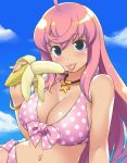  1girl ahoge banana bikini blue_eyes blush breasts cleavage dokitto!_bikini-pai food fruit large_breasts long_hair looking_at_viewer mizusawa_hanon pink_hair sexually_suggestive solo swimsuit tongue tongue_out youkan 