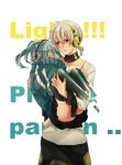  1boy 1girl aqua_hair carrying covering_face ene_(kagerou_project) headphones highres kagerou_project konoha_(kagerou_project) long_hair princess_carry red_eyes richo short_ponytail silver_hair twintails 