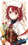  1girl asahikawa_hiyori flower hat original red_eyes redhead ribbon short_hair smile 