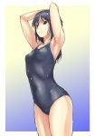  1girl black_hair brown_eyes character_request copyright_request kouda_tomohiro long_hair school_swimsuit standing swimsuit wet 