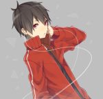  1boy black_hair daluto_(hitomi555) headphones kagerou_project kisaragi_shintarou male open_clothes open_jacket red_eyes track_suit 