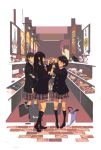  3girls black_hair cat multiple_girls original purimari school_uniform 
