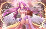  1girl angel_wings arch bangs blush book bookshelf breasts collarbone crossed_legs feathered_wings flying foreshortening gloves gradient_eyes gradient_hair highres jibril_(no_game_no_life) kazenokaze library long_hair looking_at_viewer low_wings midriff mismatched_legwear multicolored_eyes multicolored_hair navel no_game_no_life orange_eyes outstretched_arm pink_eyes pink_hair purple_legwear reaching shiny shiny_skin sideboob silver_hair smile solo sunbeam sunlight tagme tattoo thigh-highs thighs wallpaper white_wings wings 