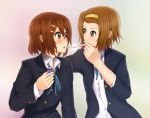  2girls brown_eyes brown_hair cigarette highres hirasawa_yui k-on! multiple_girls sasaken short_hair smoking tainaka_ritsu 