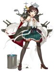  bare_shoulders blue_eyes brown_hair cat detached_sleeves hairband headgear hiei_(kantai_collection) japanese_clothes kantai_collection karei_(hirameme) ladle nontraditional_miko open_mouth personification pot sarashi short_hair skirt smile 