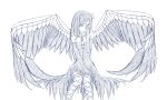  1girl akemi_homura akuma_homura argyle argyle_legwear bare_shoulders black_hair blush bow choker covering_mouth dress elbow_gloves feathered_wings gloves hair_bow hand_over_own_mouth long_hair mahou_shoujo_madoka_magica mahou_shoujo_madoka_magica_movie monochrome simple_background smile solo spoilers thigh-highs white_background wings 