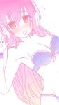  1girl blush breasts cleavage headphones large_breasts long_hair looking_at_viewer nitroplus open_mouth pink_eyes pink_hair shy solo super_sonico sweatdrop underwear wavy_mouth 