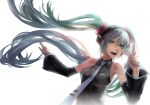  1girl detached_sleeves floating_hair hatsune_miku long_hair necktie open_mouth senghei_jerryu solo twintails very_long_hair vocaloid white_background 
