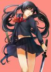  black_eyes black_hair kanameyura katana original school_uniform sword twintails weapon 