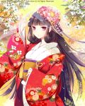  1girl black_hair japanese_clothes jonejung kimono long_hair original red_eyes solo 
