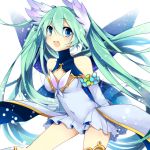  1girl blue_eyes covered_navel detached_sleeves green_hair hatsune_miku leeannpippisum long_hair open_mouth skirt solo twintails very_long_hair vocaloid 