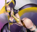  1girl ass black_hair breasts cape circlet cleavage emilia_leblanc highres kumiko_(aleron) large_breasts league_of_legends looking_at_viewer short_hair smile solo violet_eyes 