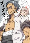  1boy 1girl admiral_(kantai_collection) beard carrying facial_hair female_admiral_(kantai_collection) kantai_collection mataichi_matarou scar short_hair shoulder_carry translation_request 