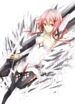  1girl bare_shoulders black_legwear breasts cleavage detached_sleeves gloves guilty_crown hair_ornament hairclip highres long_hair looking_at_viewer pink_hair red_eyes solo thigh-highs twintails void_(guilty_crown) yoma yuzuriha_inori 