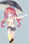  1girl blue_eyes cupen highres long_hair original redhead solo twintails umbrella wellingtons 