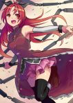  1girl chain fang long_hair mahou_shoujo_madoka_magica nun red_eyes redhead saiste sakura_kyouko smile solo thigh-highs weapon zettai_ryouiki 