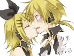  1boy 1girl blonde_hair closed_eyes kagamine_len kagamine_rin kiss kuroi_(liar-player) short_hair vocaloid 