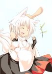  /\/\/\ animal_ears bare_shoulders blush breasts closed_eyes detached_sleeves fang fingerless_gloves gloves inubashiri_momiji kokutei_n open_mouth petting pom_pom_(clothes) short_hair silver_hair tail touhou wolf_ears wolf_tail 