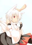  animal_ears bare_shoulders blush breasts detached_sleeves fingerless_gloves gloves inubashiri_momiji kokutei_n one_eye_closed petting pom_pom_(clothes) red_eyes short_hair silver_hair tail touhou wink wolf_ears wolf_tail 