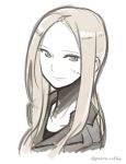  1girl black_shirt bust collarbone from_side grey_eyes grey_hair jacket light_smile lips long_hair looking_at_viewer monochrome muted_color open_collar original poaro scar scar_on_cheek sketch soldier solo twitter_username uniform 