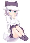  1girl blue_eyes hat highres muir_(muku) muku_(muku-coffee) original silver_hair sitting solo tail thighs white_background 