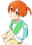  1girl backpack bag blush green_eyes hoshizora_rin love_live!_school_idol_project ogipote orange_hair shirt short_hair short_sleeves side_ponytail skirt smile socks solo white_background yellow_skirt 