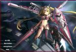  1girl blonde_hair breasts cleavage gundam hc highres long_hair navel revealing_clothes single_thighhigh solo thigh-highs twintails weapon 