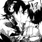  !? 2boys black_hair dark_konoha headphones kagerou_project kisaragi_shintarou kiss long_hair multiple_boys rubill short_hair short_ponytail sketch yaoi 