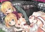  2girls ahoge blonde_hair dual_persona fate/unlimited_codes fate/zero fate_(series) multiple_girls ponytail saber saber_lily tamaoka_kagari 