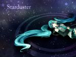  aqua_eyes aqua_hair detached_sleeves hatsune_miku headphones long_hair lying necktie on_back skirt smile solo space star starduster_(vocaloid) tama_(songe) twintails very_long_hair vocaloid 