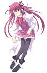  hair_ribbon hands legs original pantyhose pink_eyes pink_hair ribbon ryouta simple_background solo twintails wink 