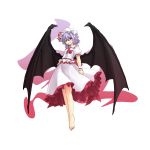  bat_wings feet grin hat highres lavender_hair mikago_kotaro red_eyes remilia_scarlet short_hair smile solo touhou wings 