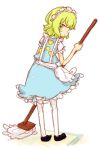  broom green_hair hairband maid ribbon ruukoto solo suiyou_taruta touhou touhou_(pc-98) 