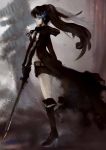  black_rock_shooter black_rock_shooter_(character) blue_eyes coat m874 shorts solo sword twintails weapon 