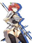  armor cecily_cambell cecily_campbell fingerless_gloves fishnets flower gloves hair_flower hair_ornament hairband knight polearm red_eyes red_hair redhead runa seiken_no_blacksmith short_hair solo spear sword thigh-highs thighhighs weapon 