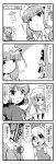  4koma bespectacled cat chen chen_(cat) chibi comic crossover detective_conan duct_tape glasses hat heart highres iwatobi_hiro kamen_rider kamen_rider_dcd kamen_rider_decade komeiji_satori mask monochrome moriya_suwako mukyuu parody patchouli_knowledge stick_figure sweat touhou translated translation_request ufo yakumo_ran yasaka_kanako 