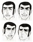  expressions golgo_13 grin kumanokumatarou male monochrome out_of_character pout smile tears 