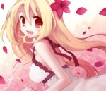  blonde_hair breasts bust cross dress flower hair_flower hair_ornament koto_(colorcube) long_hair looking_at_viewer melona_(koto) open_mouth original petals red_eyes smile solo 