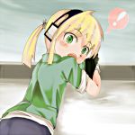  blonde_hair blush ear_protection green_eyes iris_(material_sniper) looking_back lowres material_sniper ponytail sleeves_rolled_up solo surprise surprised sweatdrop undershirt unichiri 
