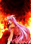  bow fire fujiwara_no_mokou highres long_hair purple_hair ryuushou sitting solo touhou 
